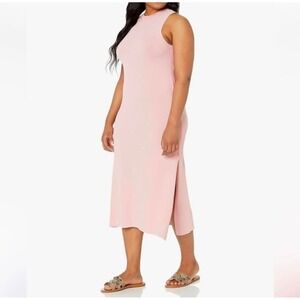 The Drop Ribbed Knit Midi Dress Womens XS Pink  Sleeveless Side Slit